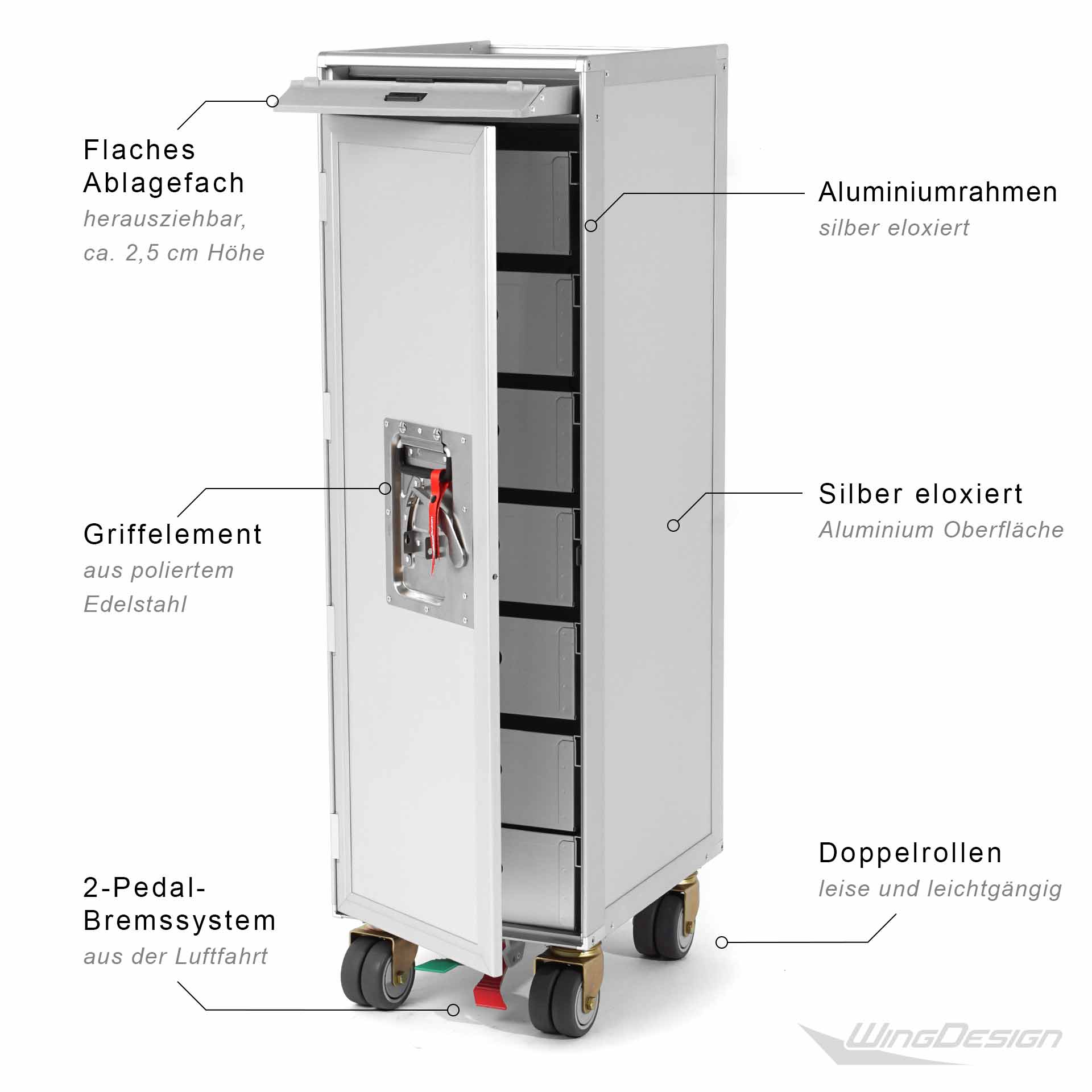 Flugzeugtrolley neu silber eloxiert Detail-Beschreibung