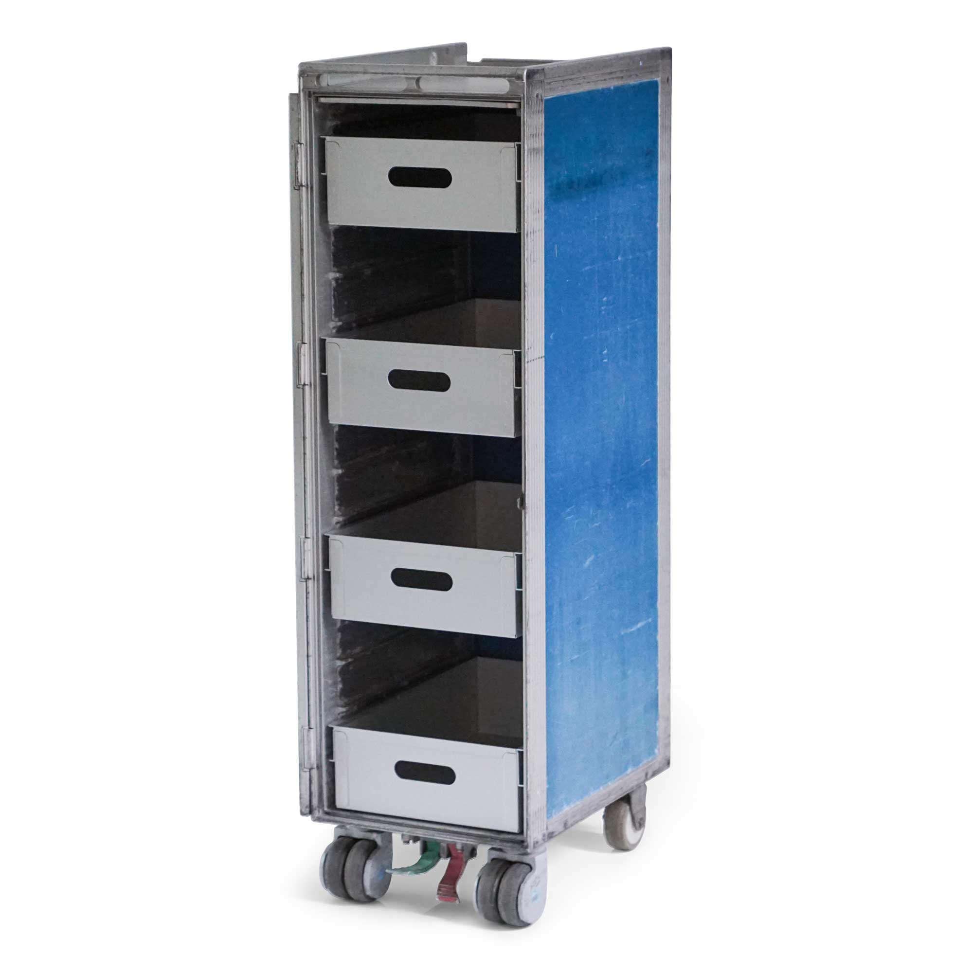 gebrauchter-original-klm-flugzeugtrolley-4x-aluminiumeinschub Original KLM Flugzeugtrolley gebraucht mit 4 neuen Aluminiumeinschüben