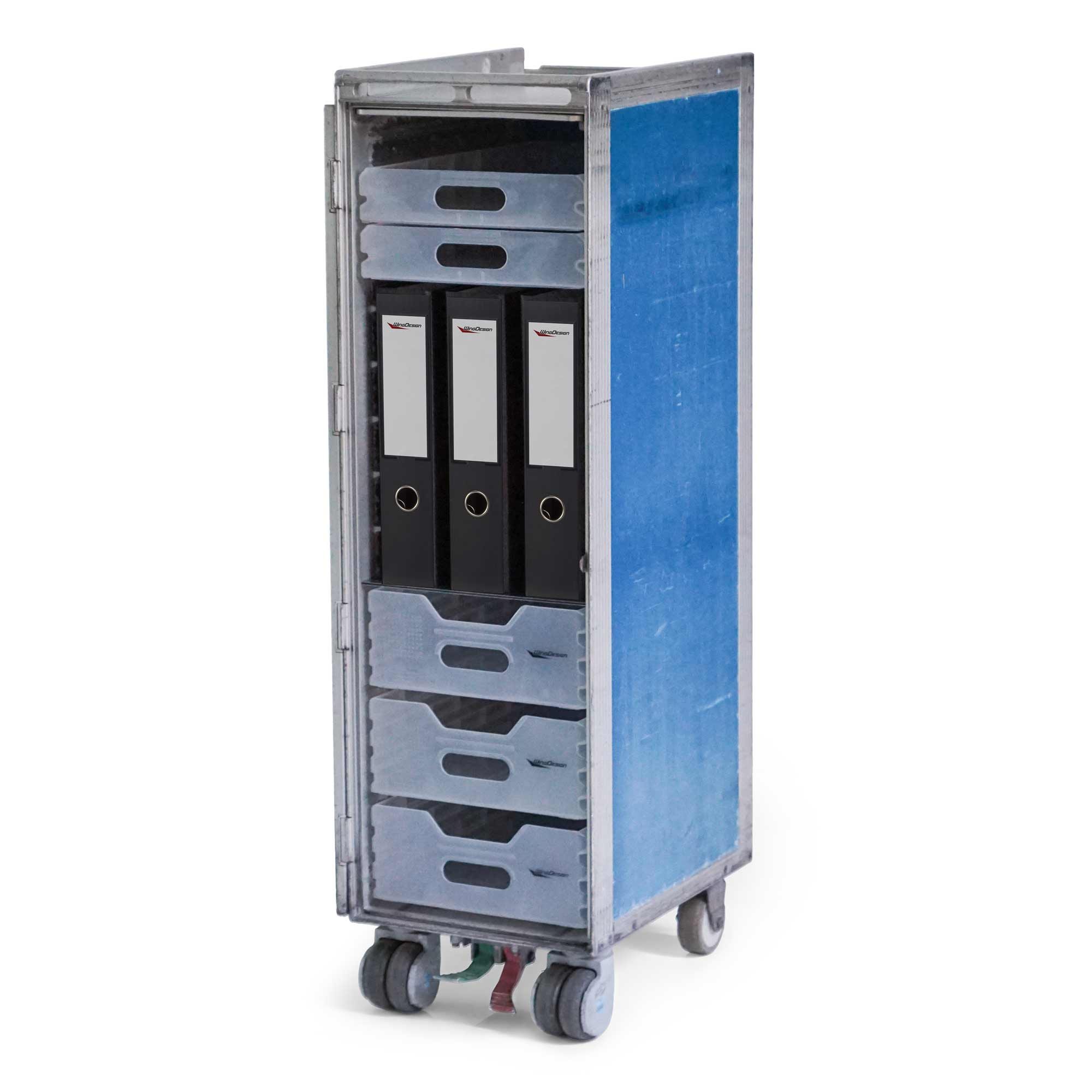 gebrauchter-original-klm-flugzeugtrolley-homeoffice-ausstattung-beispielanwendung Original KLM Flugzeugtrolley gebraucht mit Homeoffice Ausstattung Anwendungsbeispiel