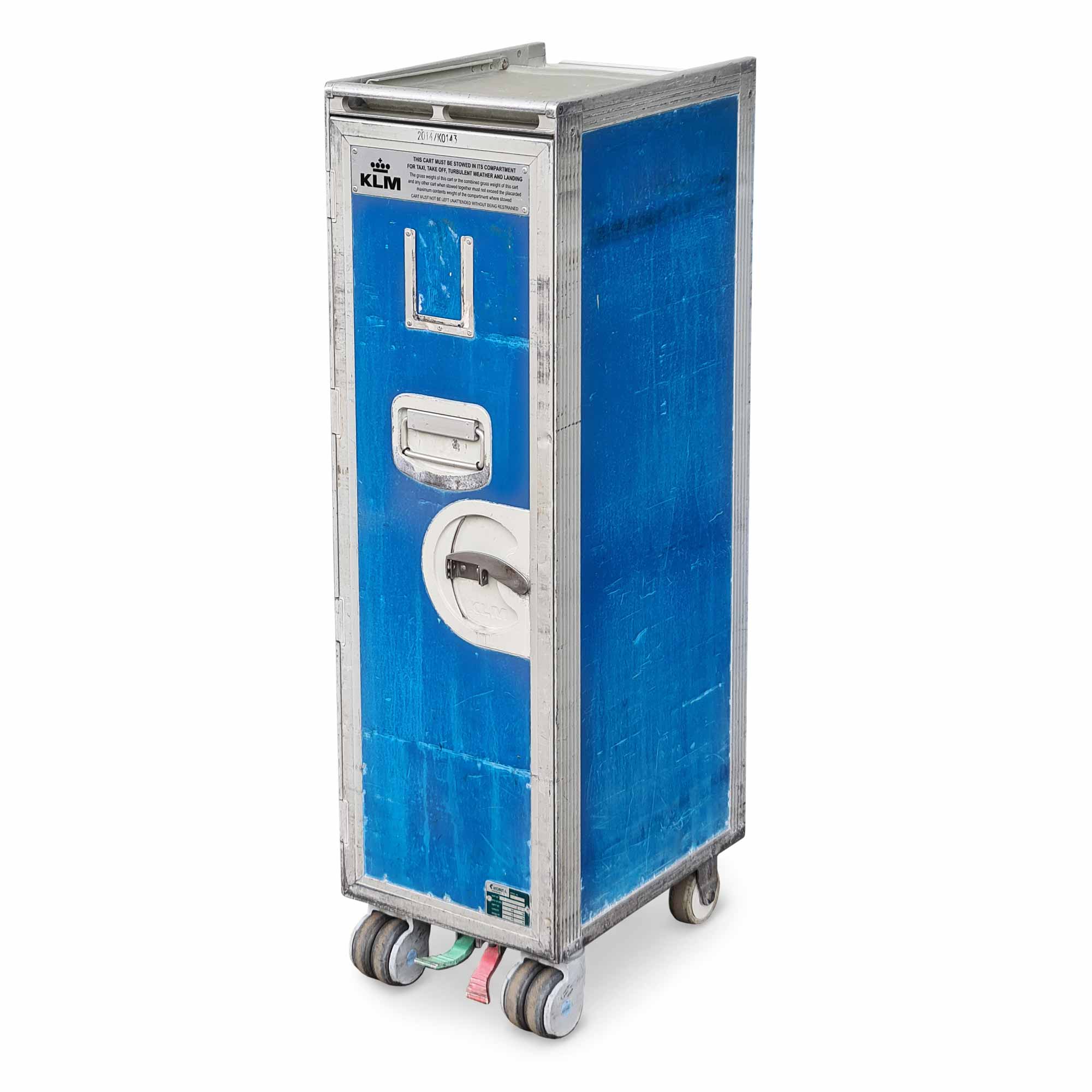Original KLM Flugzeugtrolley mit Klappdeckel, blau, 103 cm, Deckel geschlossen